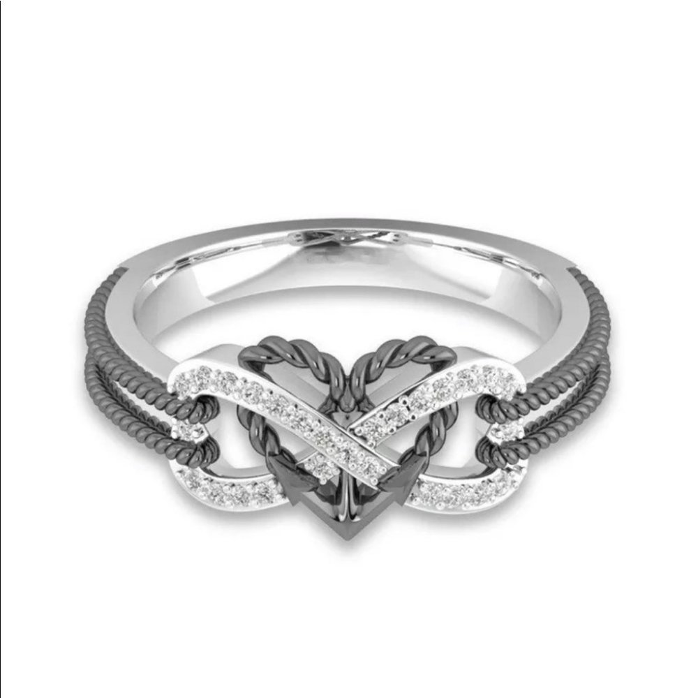 ♡♡New Infinity Silver Black Sapphire Wedding Ring - Picture 2 of 6